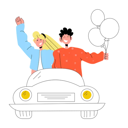 Couple en voiture  Illustration