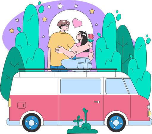 Couple en voyage romantique  Illustration