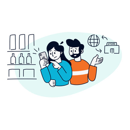 Couple Engaging with Mobile Shopping  Illustration