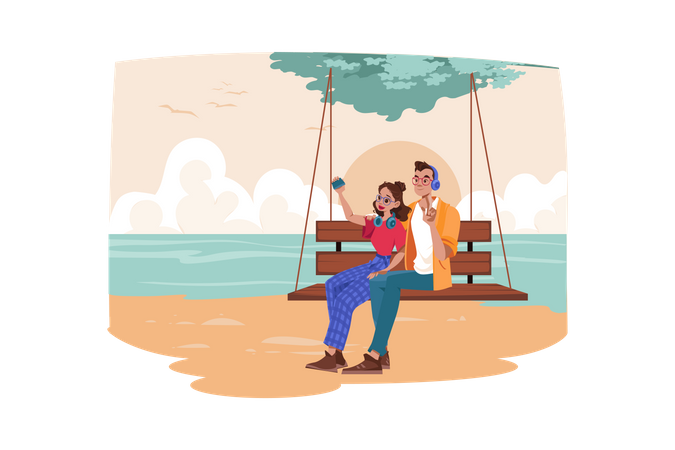 Couple enjoy beach life Illustration
