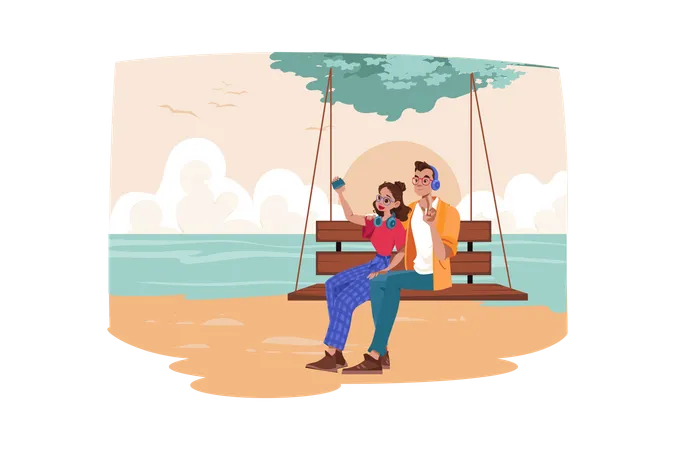 Couple enjoy beach life  Illustration