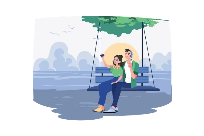 Couple enjoy beach life  Illustration