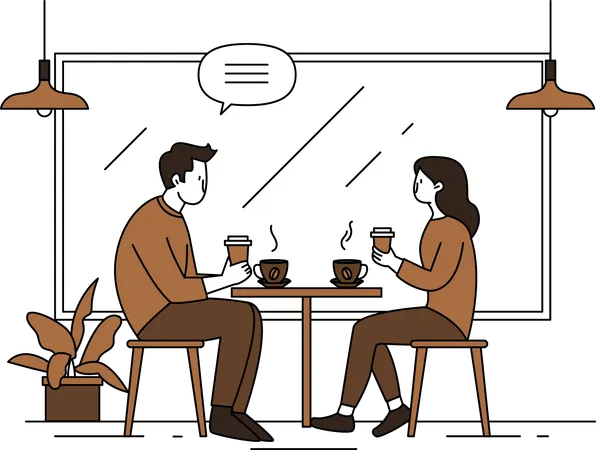 Couple Enjoy Coffee at cafe  Illustration