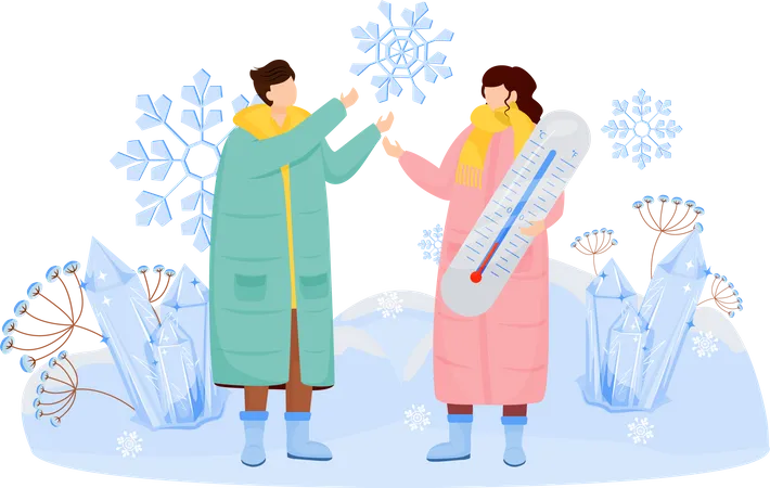 Couple enjoy snow weather  Illustration