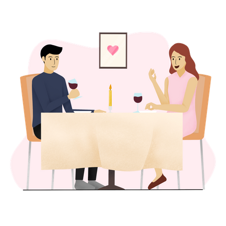 Couple enjoying a candlelight dinner on Valentines day  Illustration