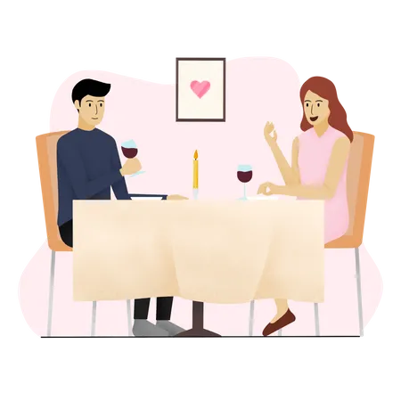 Couple enjoying a candlelight dinner on Valentines day  Illustration