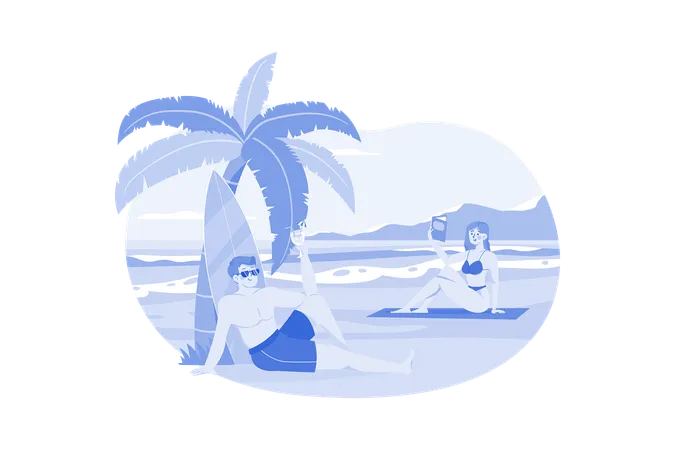 Young People Are Resting On The Seashore Illustration