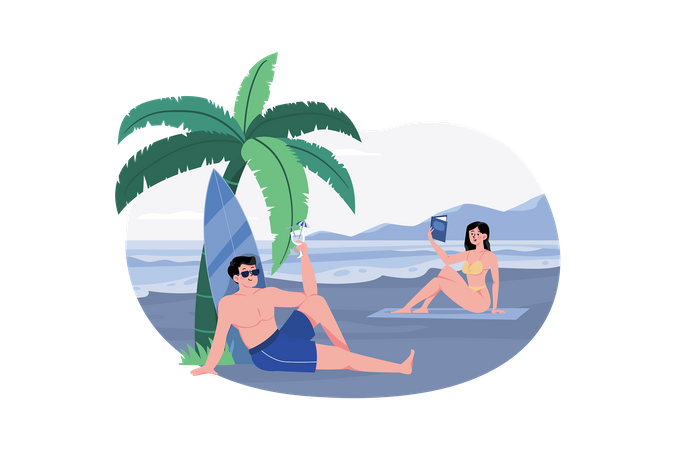 Couple enjoying at beach  Illustration