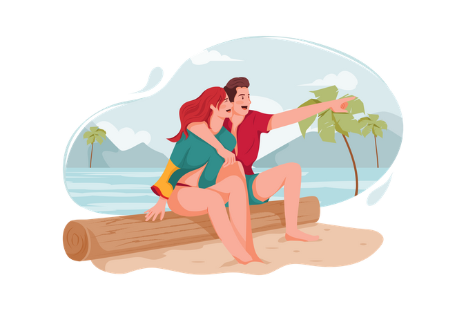 Couple enjoying at beach  Illustration