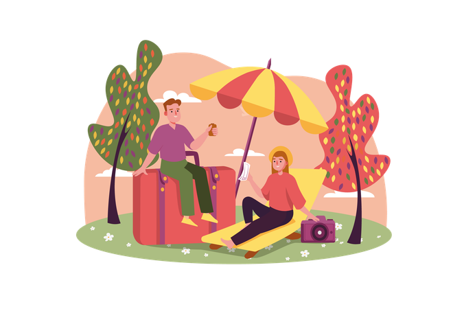 Couple enjoying at beach  Illustration