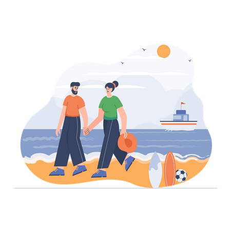 Couple enjoying at beach  Illustration