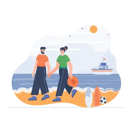 Couple enjoying at beach  Illustration