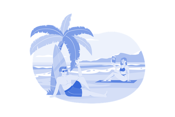 Couple enjoying at beach  Illustration
