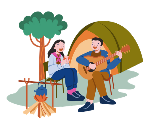 Couple enjoying at camping  Illustration