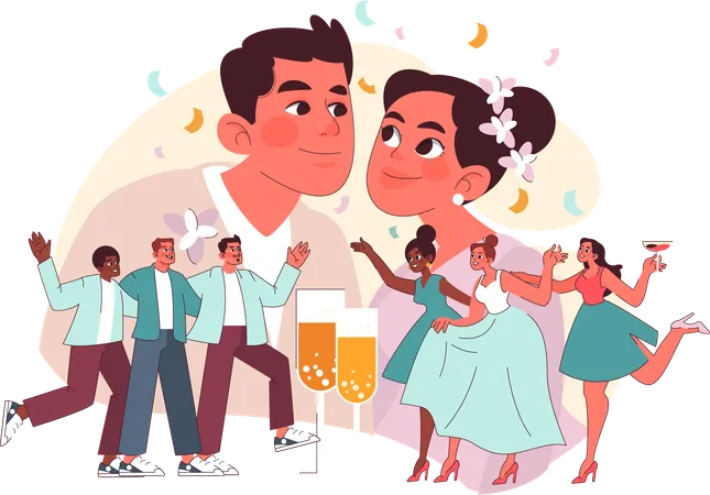 Couple enjoying at wedding party  Illustration