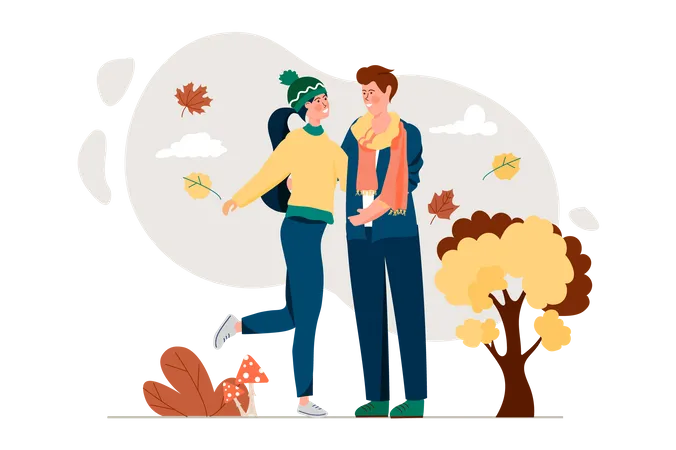 Couple enjoying autumn  Illustration