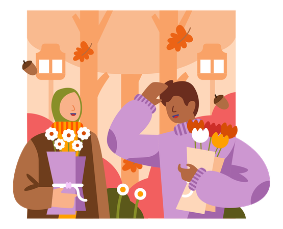 Couple enjoying autumn weather  Illustration