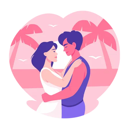 Couple enjoying beach romance  Illustration