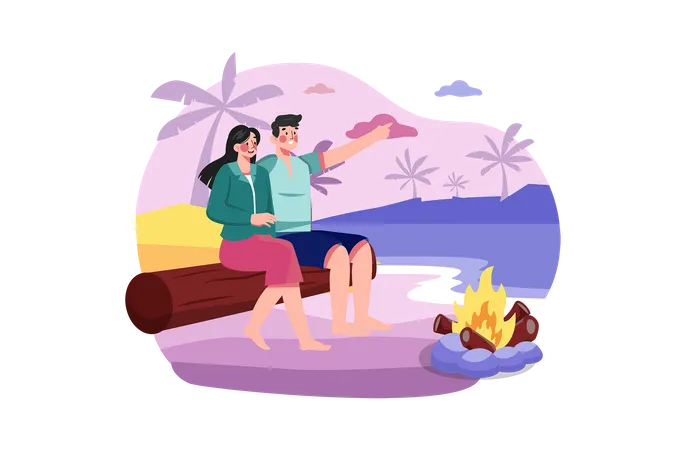Couple enjoying beach trip Illustration