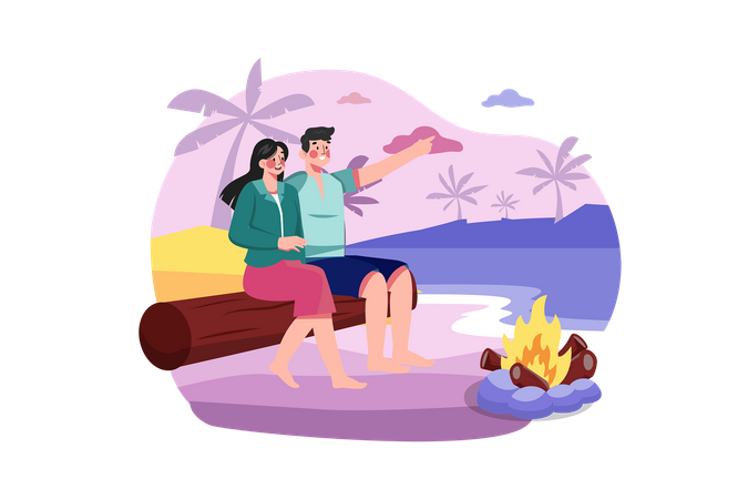 Couple enjoying beach trip  Illustration