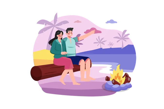 Couple enjoying beach trip  Illustration