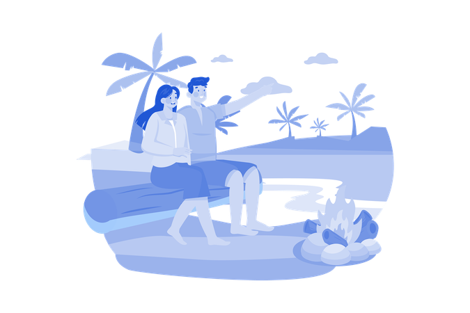 Couple enjoying beach trip  Illustration