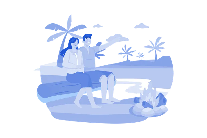 Couple enjoying beach trip  Illustration