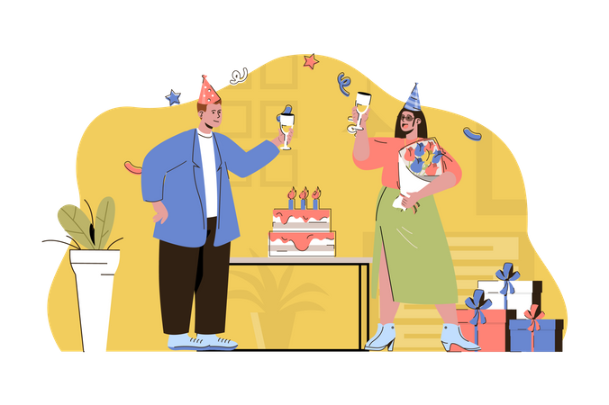Couple enjoying birthday party Illustration