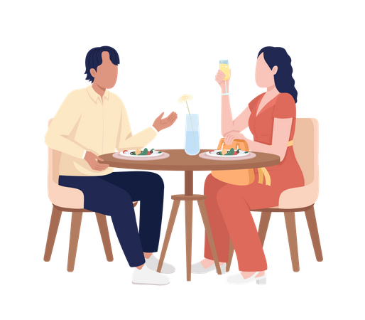 Couple enjoying breakfast and chatting Illustration