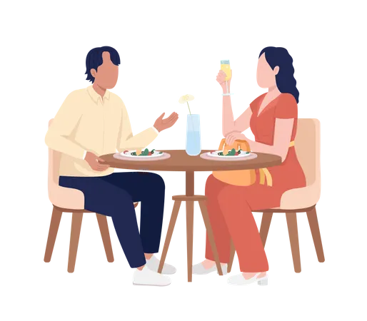 Couple enjoying breakfast and chatting Illustration