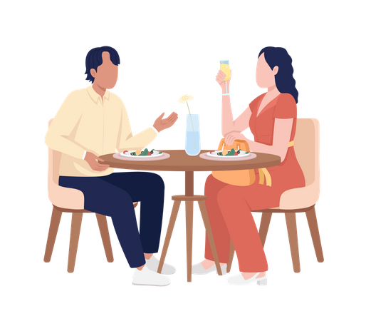 Couple enjoying breakfast and chatting  Illustration