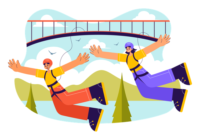 Couple enjoying Bungee Jumping  Illustration