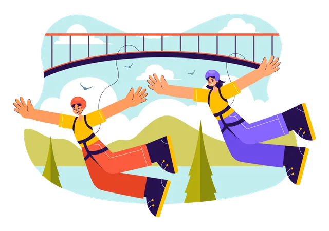 Couple enjoying Bungee Jumping  Illustration