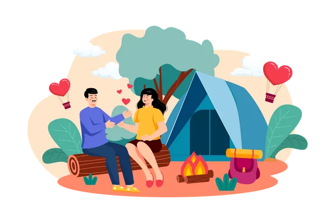 Couple enjoying campfire during camping Illustration