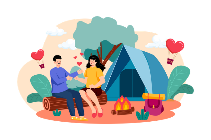 Couple enjoying campfire during camping  Illustration