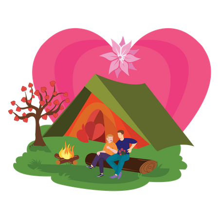 Couple enjoying campfire during valentines day  Illustration