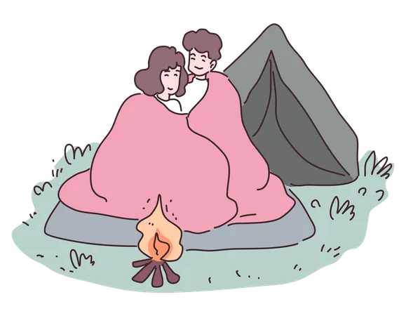 Couple enjoying camping  Illustration