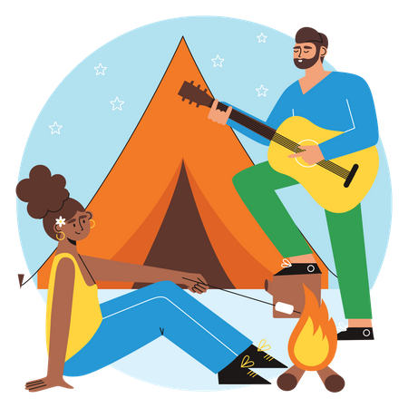 Couple Enjoying Camping Trip Illustration