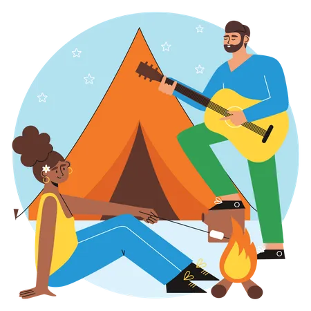 Couple Enjoying Camping Trip  Illustration