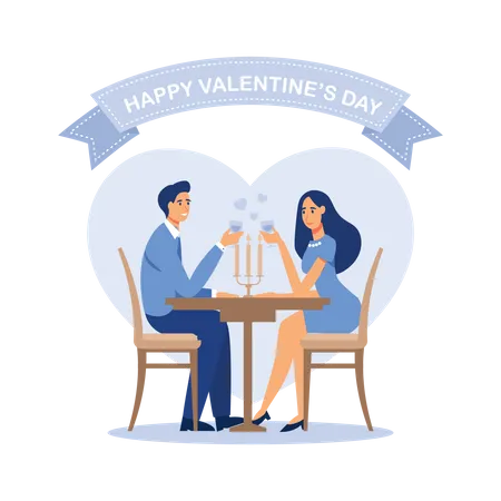 Couple enjoying candle light dinner on valentines day Illustration