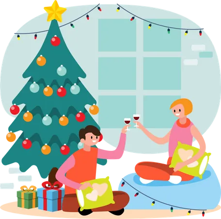 Couple enjoying Christmas holiday together  Illustration