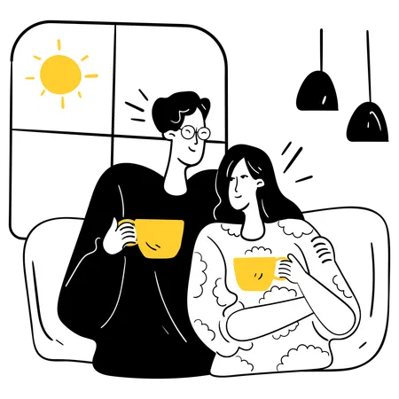 Couple enjoying Coffee Date at Coffee Shop  Illustration