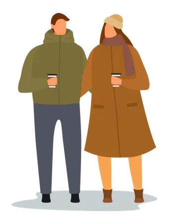 Couple enjoying coffee during autumn fall  Illustration