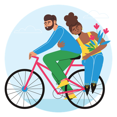 Couple Enjoying Cycle Riding Illustration