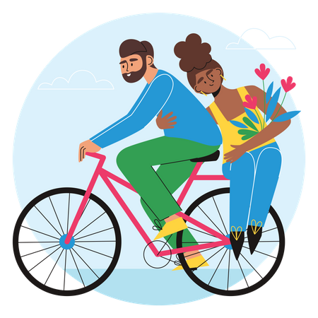 Couple Enjoying Cycle Riding  Illustration