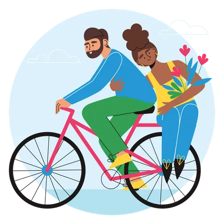 Couple Enjoying Cycle Riding  Illustration