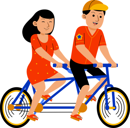 Couple Enjoying Cycling  Illustration