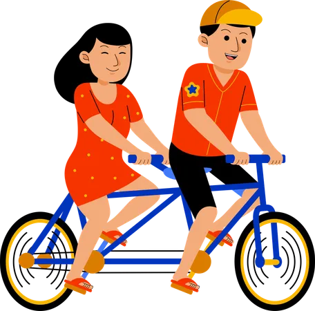 Couple Enjoying Cycling Illustration