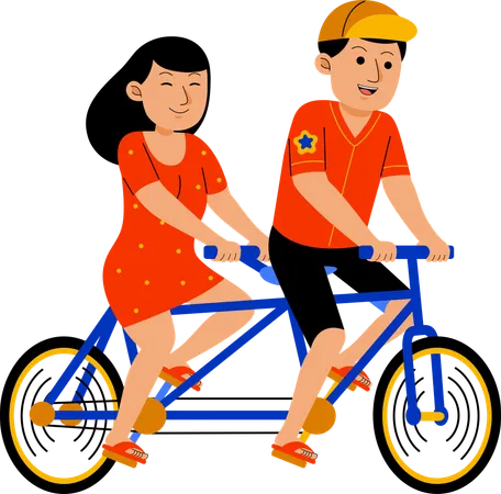 Couple Enjoying Cycling  Illustration