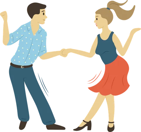 People Character Dancing Full Length View Of Man And Woman Moving With Holding Hands Isolated Dancers Rhythm Male And Female Hobby Motion Vector Illustration